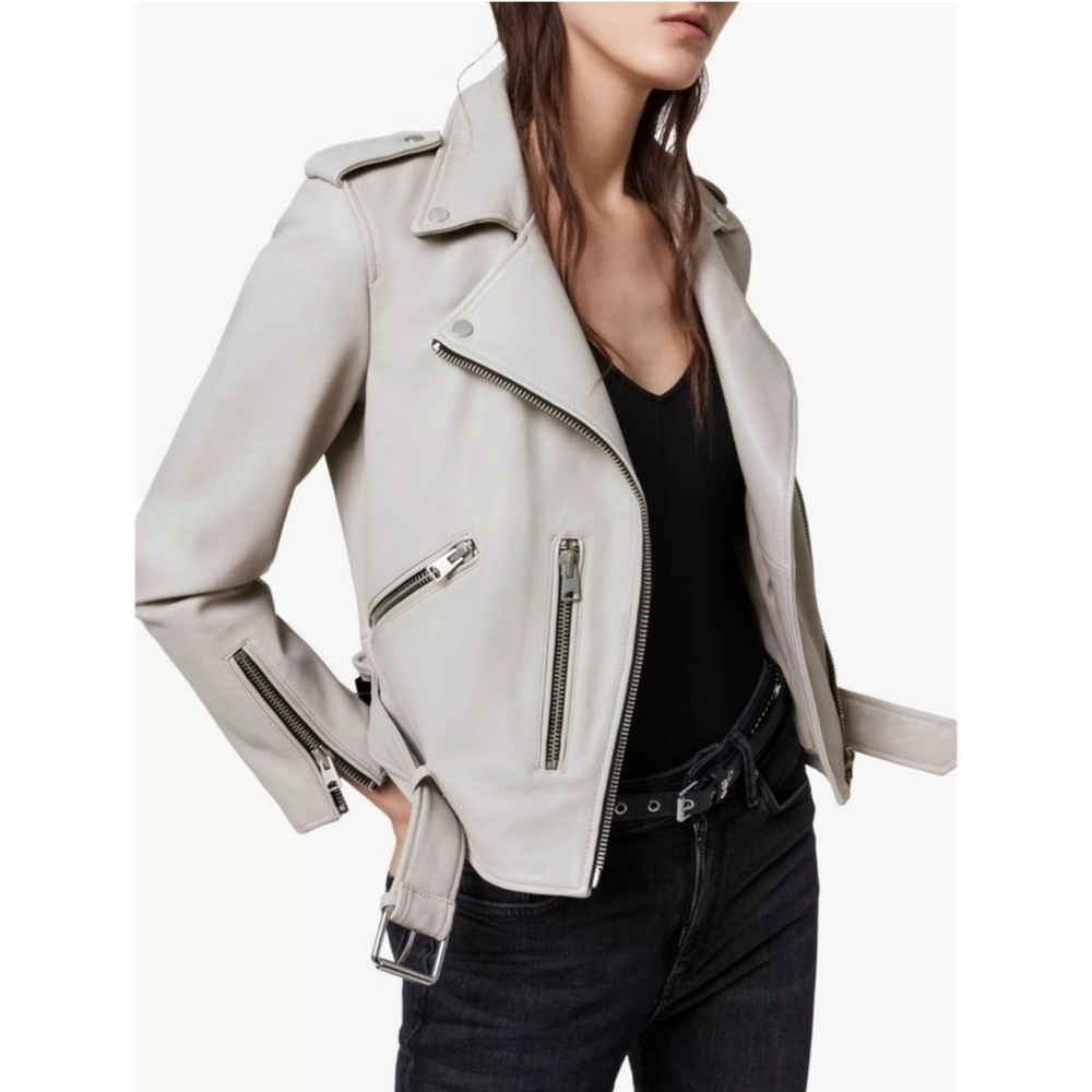 Allsaints Balfern Belted Leather Biker Jacket in Ultimate Grey New with Tag!
